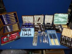A quantity of Cutlery to include six boxed Elkington teaspoons plus more boxed teaspoons a/f, etc.