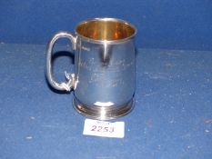 A Silver Christening mug with engraved inscription having gilded interior, maker J.C.
