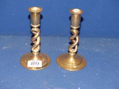 A pair of open spiral twist candlesticks, 6 1/4" tall.