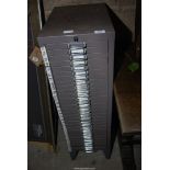 A filing cabinet with 30 drawers, 16 1/2" x 11 1/2" x 39" high.