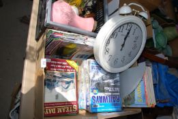 A quantity of Railway magazines and a clock.
