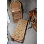 A duet stool with rushed seat and matching shelf unit.