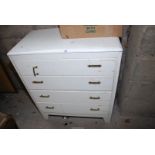 A white chest of drawers, 30" x 16 1/2" x 3' high.