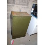 A metal cabinet with two adjustable shelves, 20" x 13" x 36 1/2" high.