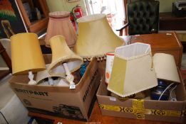Two boxes of table lamps and shades.