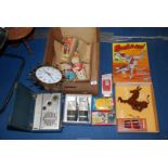 A vintage Pye radio, Metamec clock, Walkie talkies , Buckaroo, drinking chefs etc.