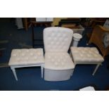 A stool and bedroom chair with storage and a white painted stool.