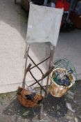 An old Directors chair a/f, waste bin, garden lights, planter etc.
