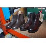 Two pairs of riding boots in brown, Euro size 34 and 43.