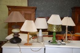 Five table lamps and shades.