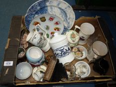 A quantity of china including Mason's ginger jar, tankards, small bowls, honey pot,