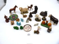 A small quantity of miniature animal figures including; Stef's horned ram and black ewe with lamb,