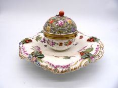 A spectacular antique flower encrusted pot pourri or pastille burner in the Meissen style,