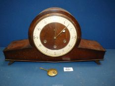 A Smiths Westminster chiming Mantle Clock in darkwood case and Arabic numerals,
