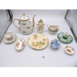 A quantity of china to include chamberstick, Royal Crown Derby breakfast plate with floral design,