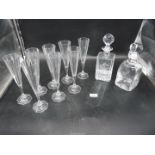 Eight pressed glass champagne flutes,