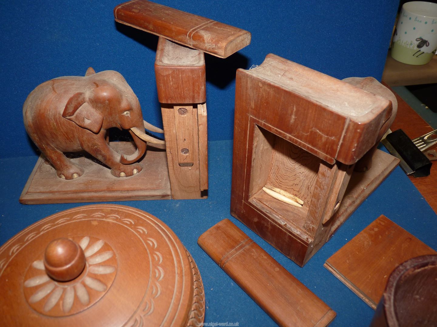 A quantity of miscellanea and Treen including a quill box, Gourd, polisher, leather coated beaker, - Image 2 of 3