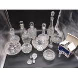 A quantity of glass including box set of six Thomas Webb cut glass sherry glasses, five decanters,