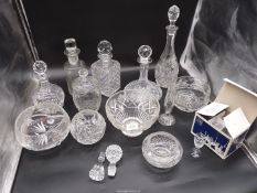 A quantity of glass including box set of six Thomas Webb cut glass sherry glasses, five decanters,