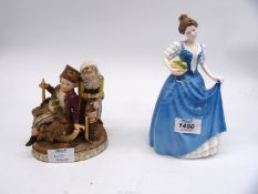 A Royal Doulton figure 'Helen' and a Sitzendorf figure of lady and gent,