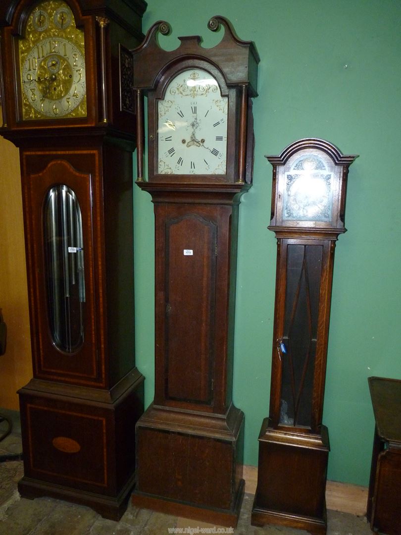 A cross-banded Oak cased Longcase Clock having a painted face with Roman hour numerals and Arabic - Image 5 of 8