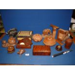 A quantity of miscellanea and Treen including a quill box, Gourd, polisher, leather coated beaker,