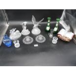 A quantity of glass including two Tudor squat candlesticks,