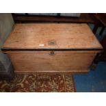 A Pine Chest having Marine style finish brass handle to the top,