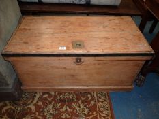 A Pine Chest having Marine style finish brass handle to the top,