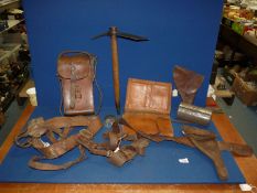 A quantity of miscellanea to include; leather holster, Bren gun ammo pouch, belt, dispatch wallet,