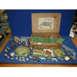 A boxed "Scenova" wooden English village and a small quantity of lead toys including Britains farm