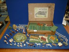 A boxed "Scenova" wooden English village and a small quantity of lead toys including Britains farm