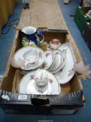 A quantity of china including East German dinner and tea ware in pink floral and gilded border