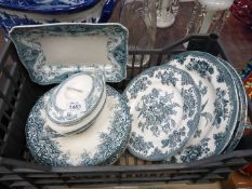 A quantity of turquoise & white china including; Belmont dinner plates,