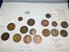 A quantity of old coins including Emmanuelle II 1866, (centime), Napoleon 1854-1856,