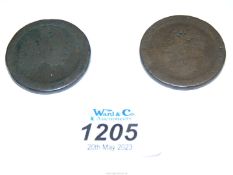 Two old cartwheel pennies.