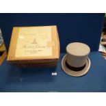 A Herbert Johnson grey Top Hat in original delivery hat box.
