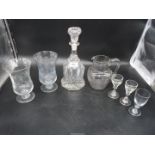 A quantity of glass including a Mallet decanter,