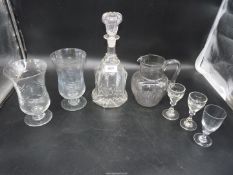A quantity of glass including a Mallet decanter,