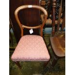 A light Mahogany framed Balloon back Side Chair having turned front legs and pink upholstered