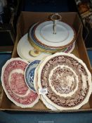 A quantity of china plates including; Masons 'Willow' bowl, Masons 'Vista' bowl,