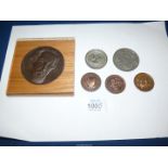 Six assorted historical medallions including 'National sea fisheries Protections Association',