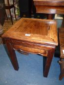 A square Eastern hardwood Occasional Table, 16'' square x 20 1/4'' high.