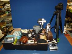 A quantity of miscellaneous cameras and equipment including Miranda Titan 606 Tripod,
