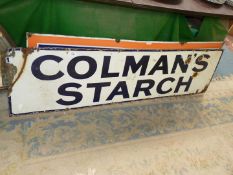 An enamel 'Coleman's Starch' sign, a/f. 62" wide x 16 1/2" high.