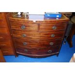 A Mahogany cross-banded bow fronted Chest of drawers, 42" wide x 21" deep x 40'' high.