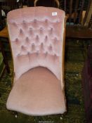 An elegant Victorian Walnut show frame Nursing Chair, button backed pink upholstered,