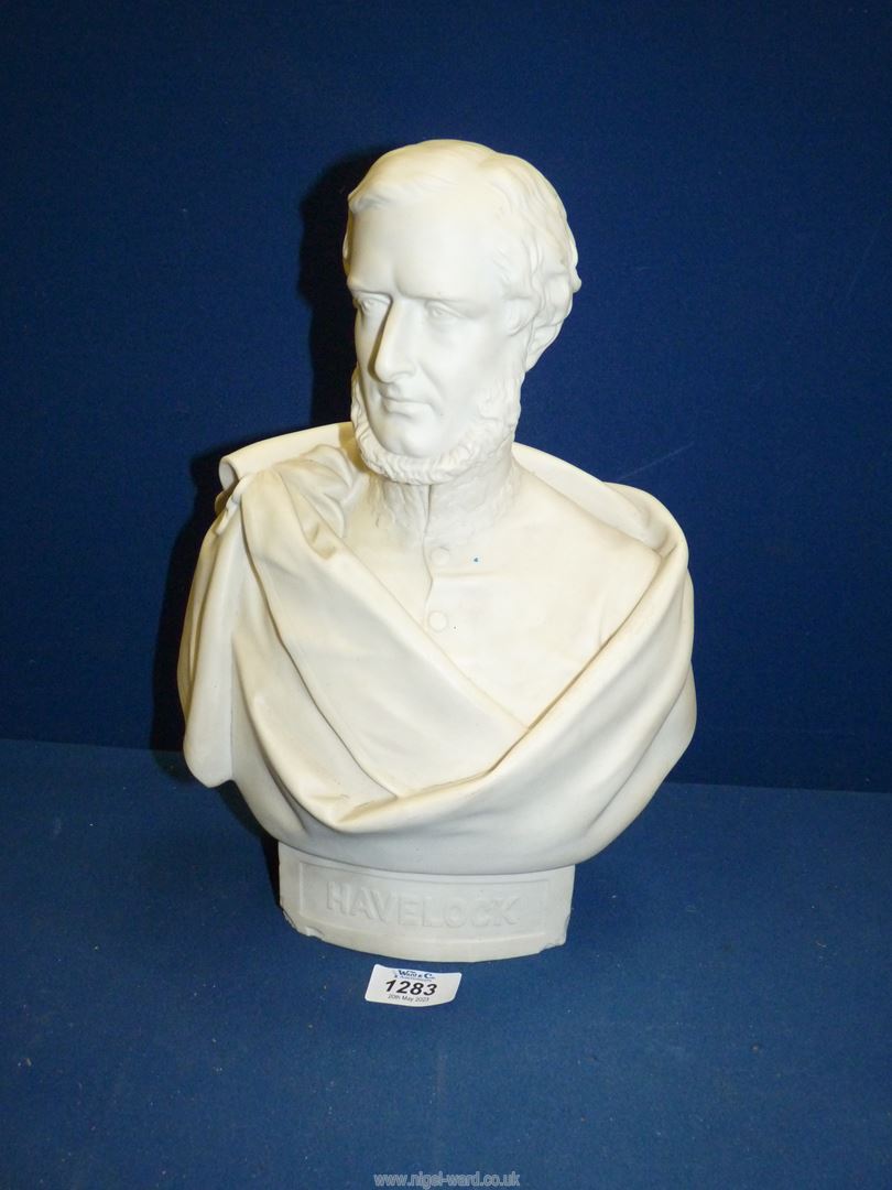 A large Victorian Parian ware Bust of Sir Henry Havelock, titled to base and impressed to rear 'J. - Image 4 of 7
