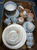 A quantity of part tea sets including; Doulton (blue rim), Poole, grey mottled with pink interior,
