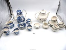 Two part coffee sets; one by Wedgwood blue and white ''Woodland'' and Royal Doulton ''Old Colony'',